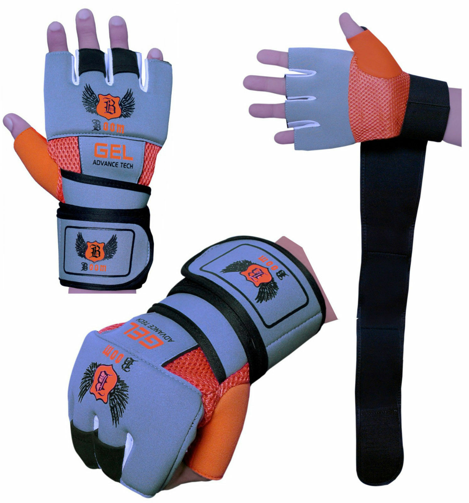 Boom Pro Boxing Neoprene GEL Gloves Wrist Support Wraps MMA Punch Bag Muay Thai Mitts-1