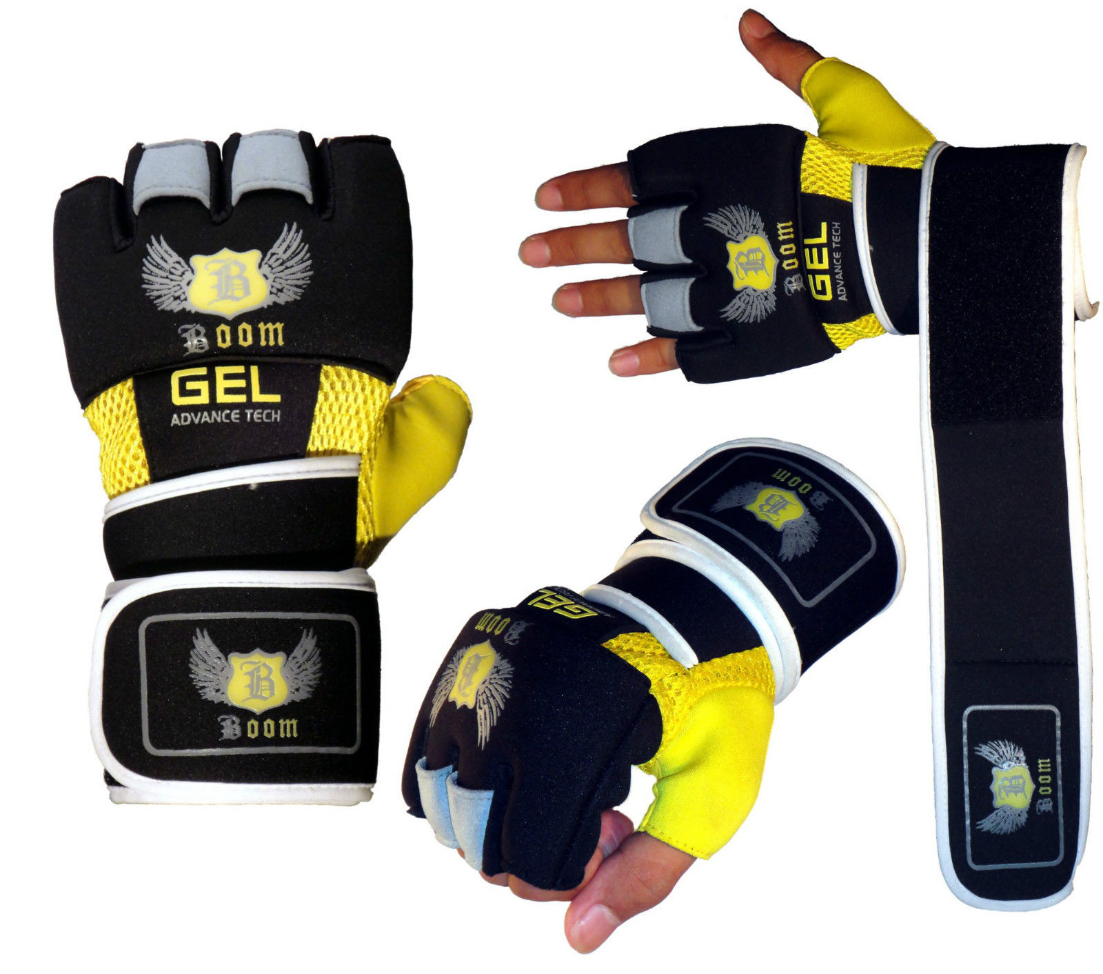 Boom Pro Boxing Neoprene GEL Gloves Wrist Support Wraps MMA Punch Bag Muay Thai Mitts-1