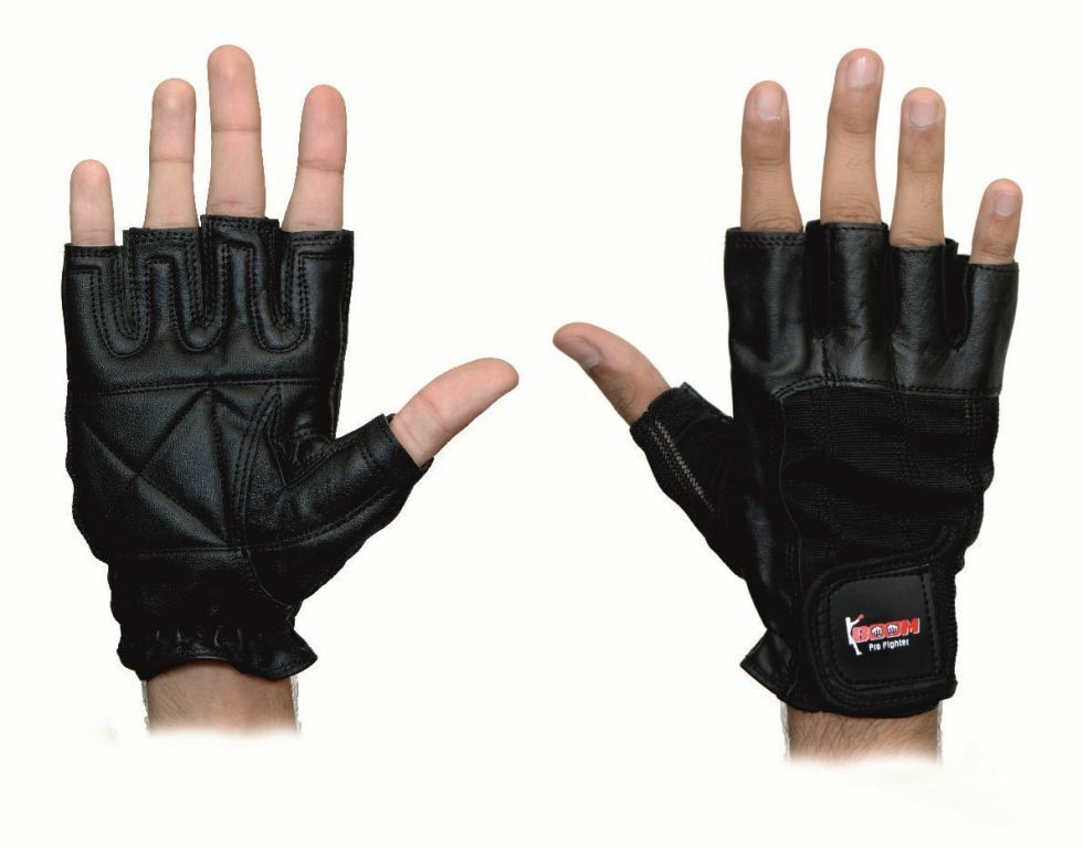BOOM PRO Leather Gym Gloves Men Weight Lifting Training Workout Bodybuilding UK - Image 3