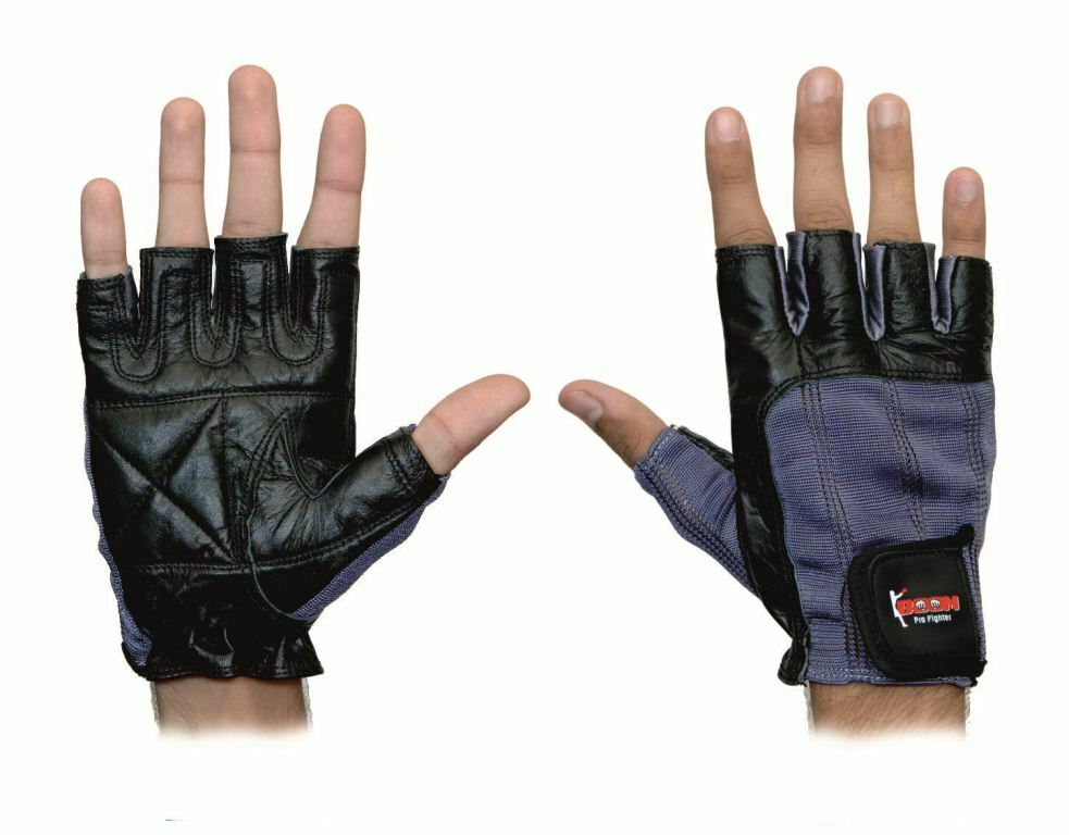 BOOM PRO Leather Gym Gloves Men Weight Lifting Training Workout Bodybuilding UK - Image 4