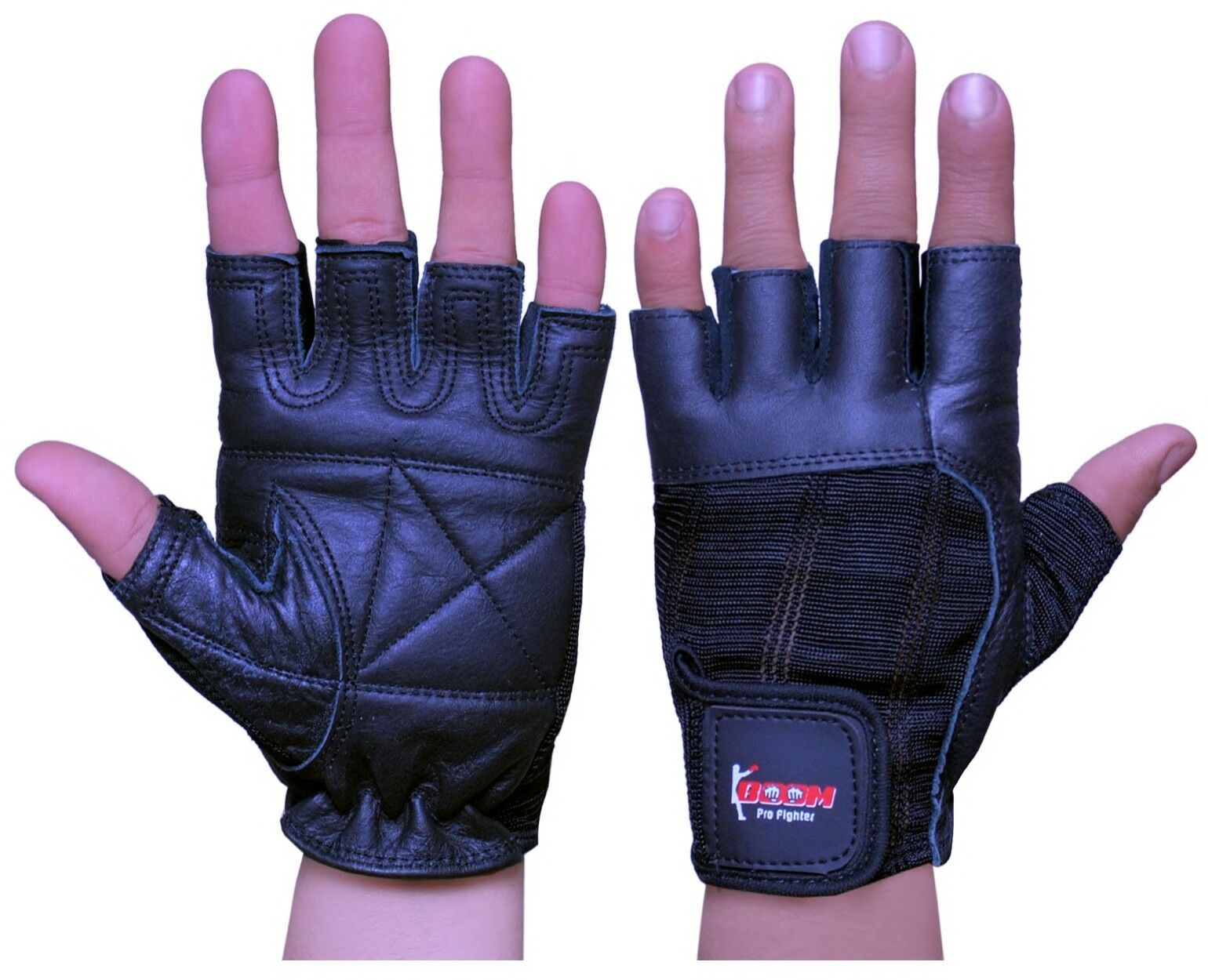 BOOM PRO Leather Gym Gloves Men Weight Lifting Training Workout Bodybuilding UK